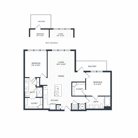 Floor plan for 2 beds, 2 baths, 1199 sqft